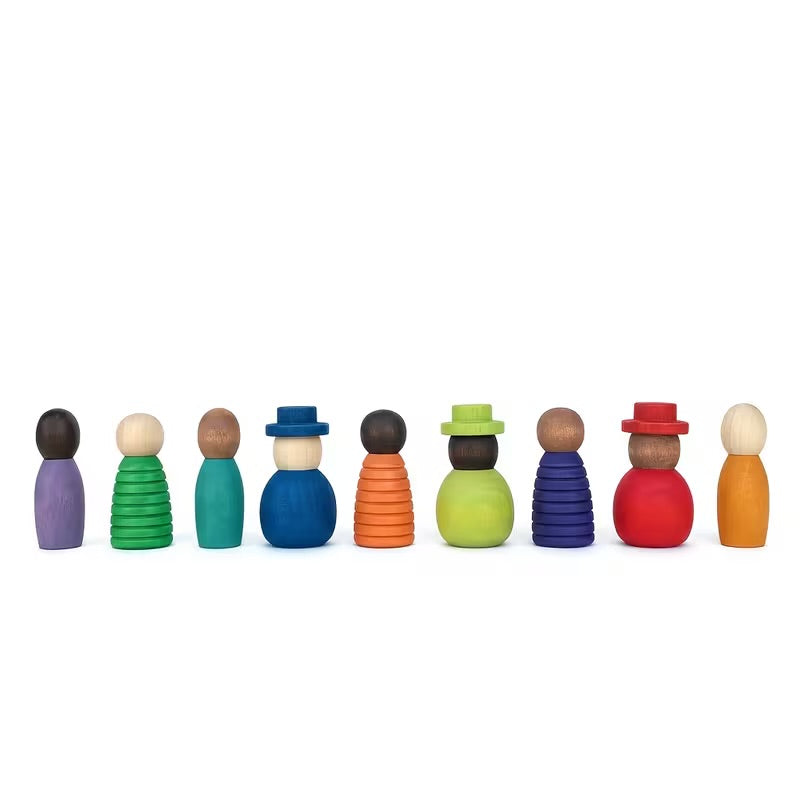 Wooden People Statues Set