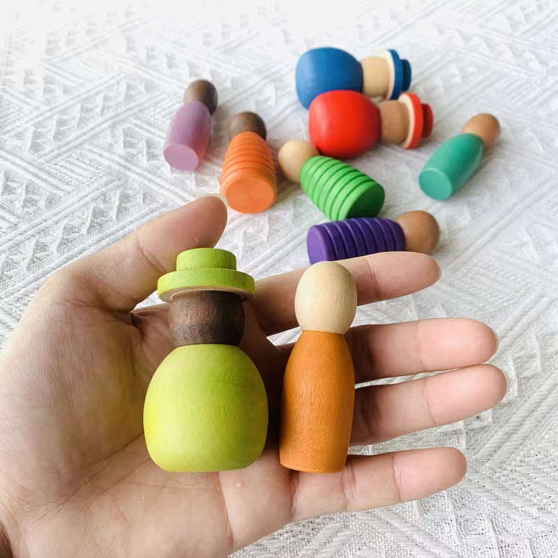 Wooden People Statues Set