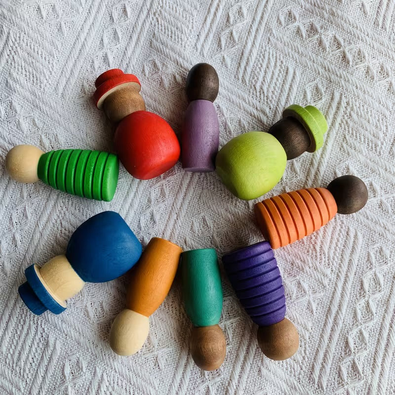 Wooden People Statues Set